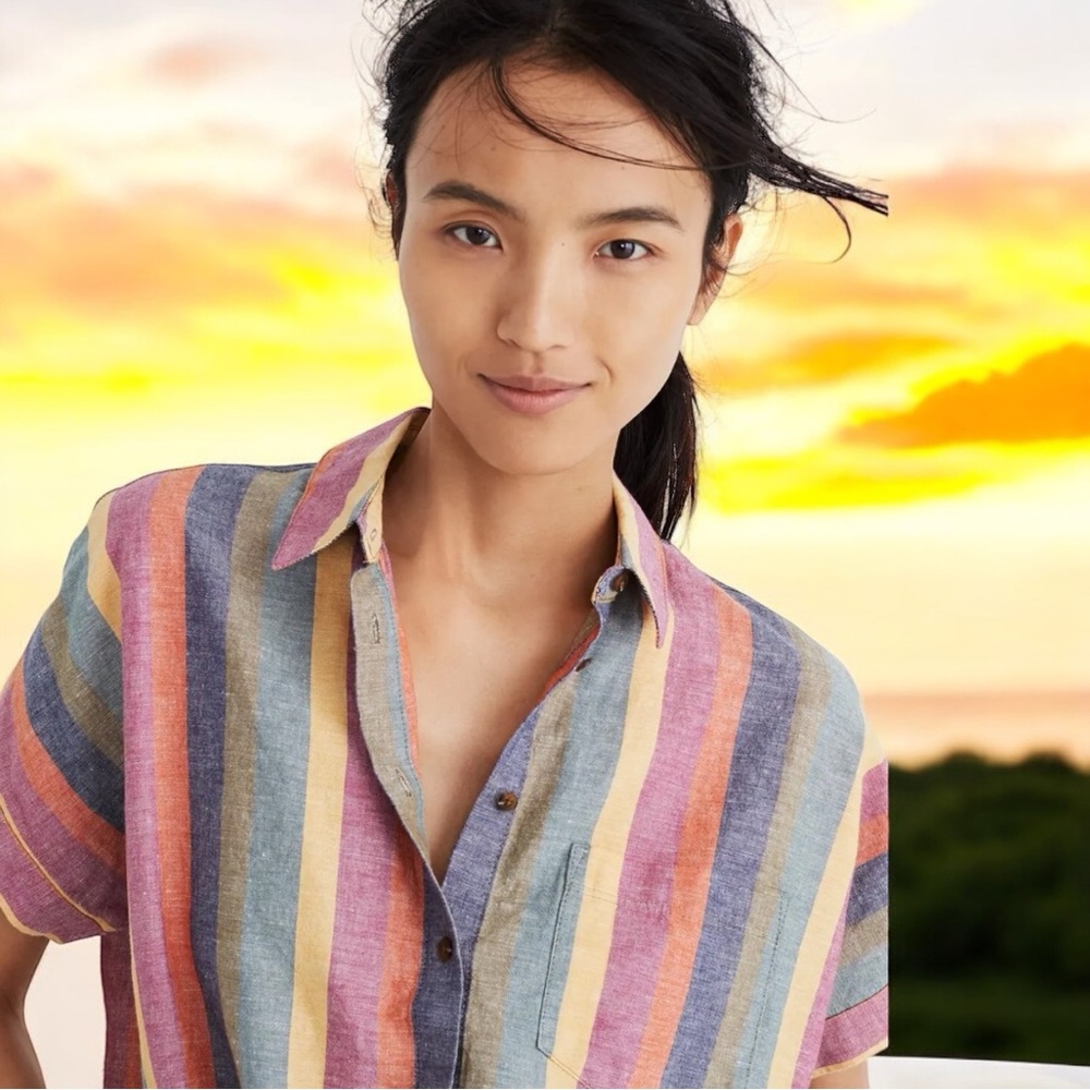 Madewell Multicolor Vertical Stripe Tie-Front Button Down Shirt - Picture 5 of 6